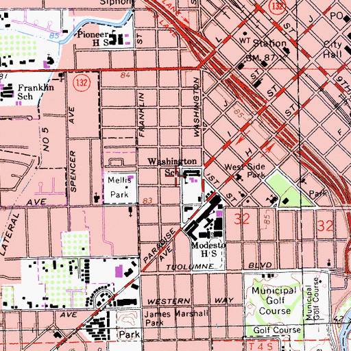 Topographic Map of Washington School, CA