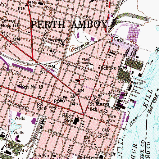 Topographic Map of Perth Amboy Adult High School, NJ