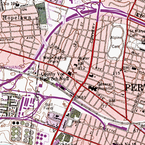 Topographic Map of Middlesex County Adult High School, NJ