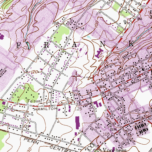 Topographic Map of Franklin Township Adult High School, NJ