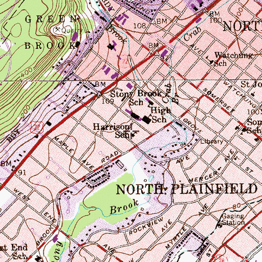 Topographic Map of North Plainfield Adult High School, NJ