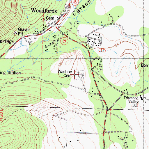 Topographic Map of Washoe Cemetery, CA