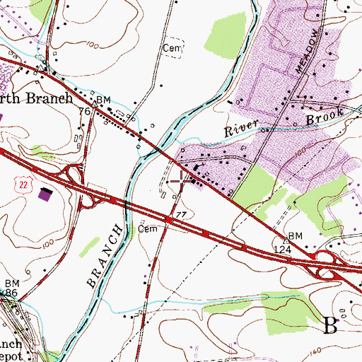 Topographic Map of Milltown School, NJ