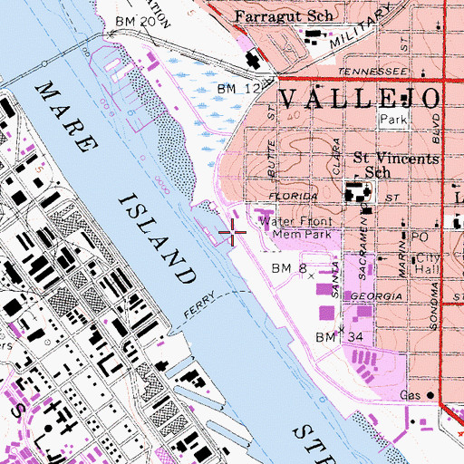 Topographic Map of Water Front Memorial Park, CA