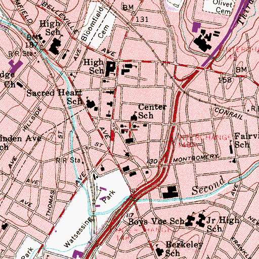 Topographic Map of Bloomfield College, NJ