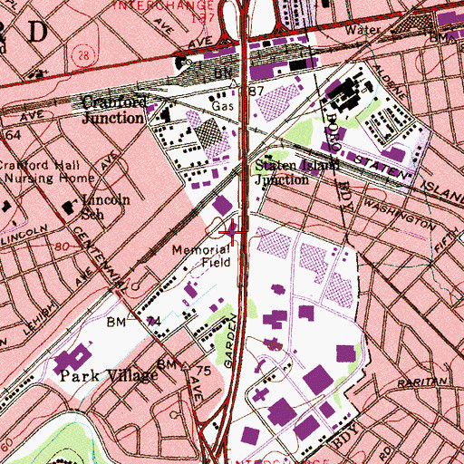 Topographic Map of Jardine Academy School - Cranford, NJ