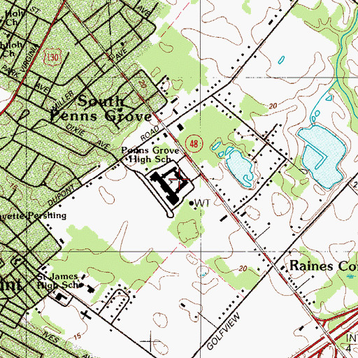 Topographic Map of Penns Grove High School, NJ