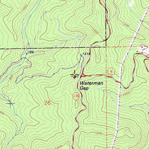 Topographic Map of Waterman Gap, CA