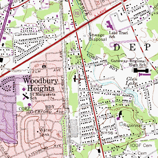 Topographic Map of Woodbury Heights Elementary School, NJ