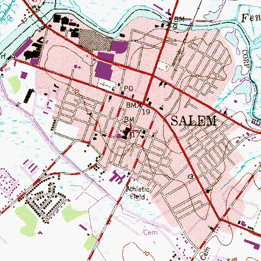 Topographic Map of Salem Middle School, NJ