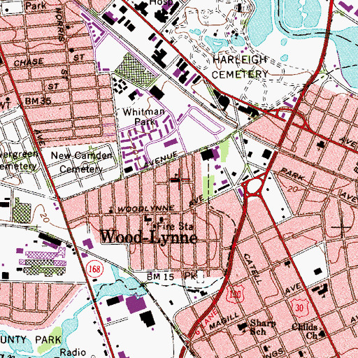 Topographic Map of Woodlynne Elementary School, NJ