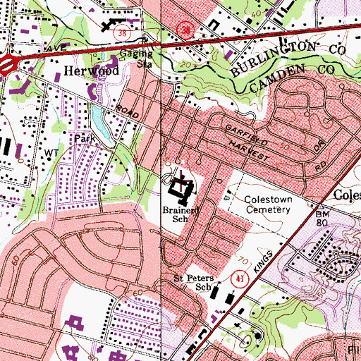 Topographic Map of John A Carusi Middle School, NJ