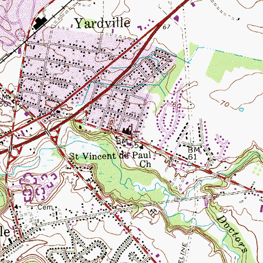 Topographic Map of Yardville Elementary School, NJ