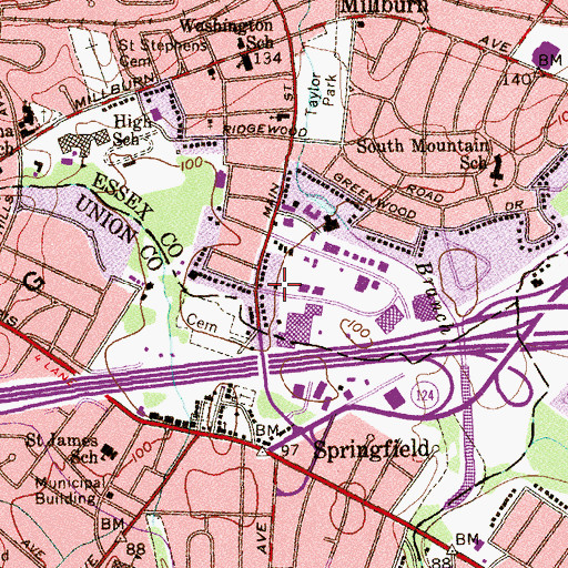 Topographic Map of Montessori School of Millburn, NJ