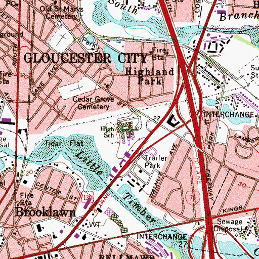 Topographic Map of Gloucester City Junior Senior High School, NJ
