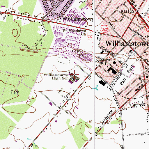 Topographic Map of Williamstown Middle School, NJ