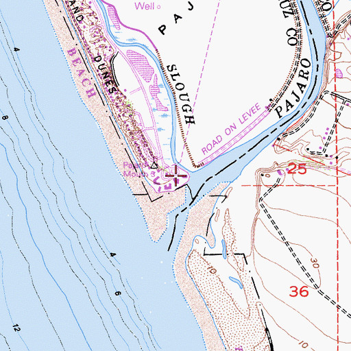 Topographic Map of Watsonville Slough, CA