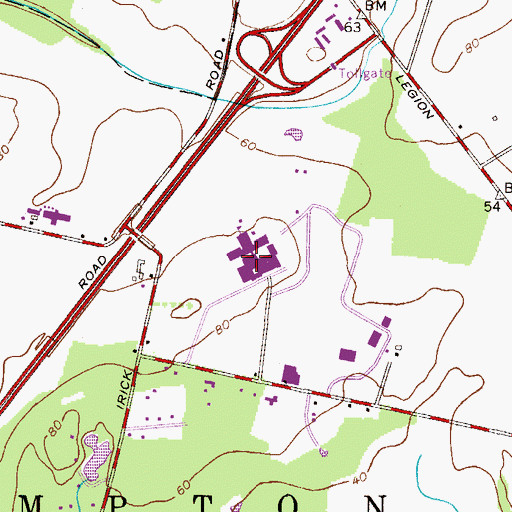 Topographic Map of Burlington County Institute of Technology School - Westampton, NJ