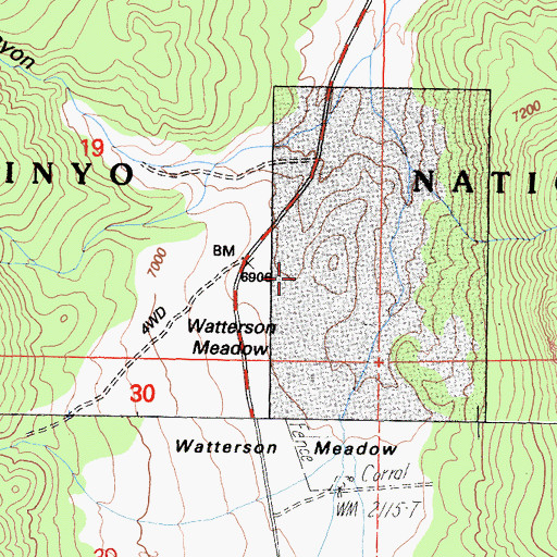 Topographic Map of Watterson Meadow, CA