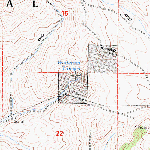 Topographic Map of Watterson Troughs, CA