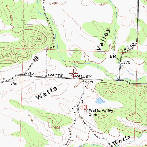 Topographic Map of Watts Valley, CA