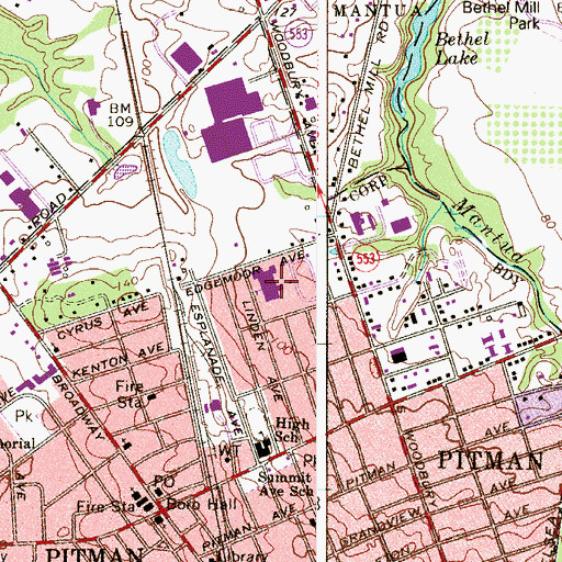 Topographic Map of Pitman High School, NJ