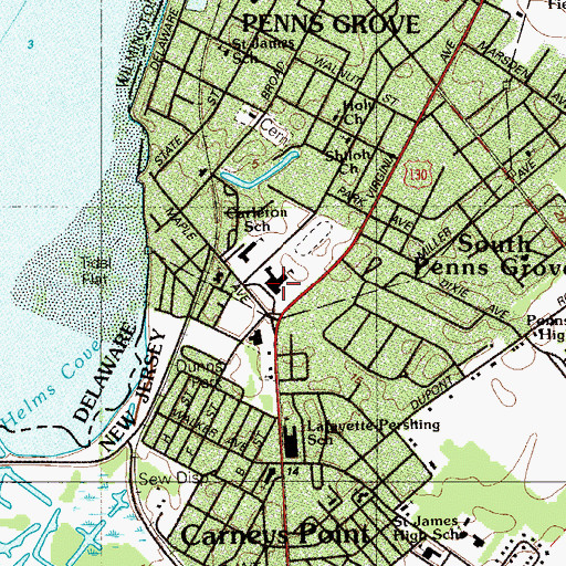 Topographic Map of Penns Grove Middle School, NJ