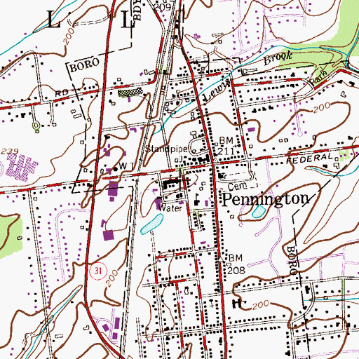Topographic Map of The Pennington School, NJ