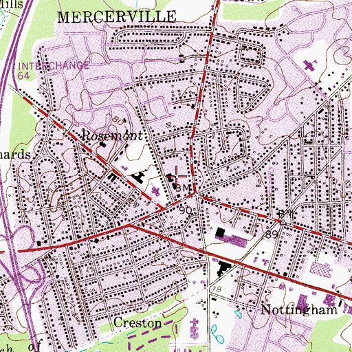 Topographic Map of Mercerville Elementary School, NJ