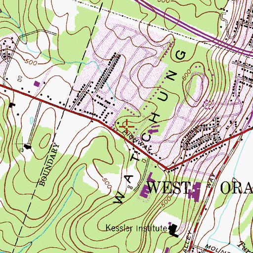 Topographic Map of Suburban Hills School, NJ