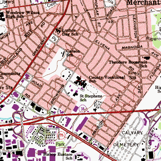 Topographic Map of Camden County Technical Vocational School, NJ