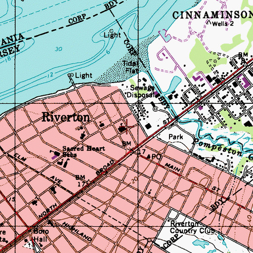 Topographic Map of Riverton Public School, NJ