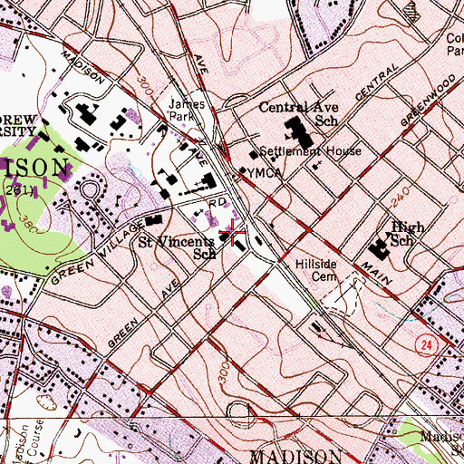 Topographic Map of Madison Montessori School, NJ