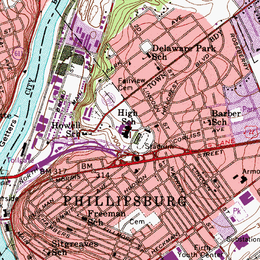 Topographic Map of Phillipsburg High School, NJ