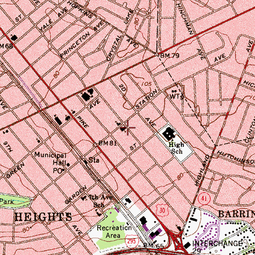 Topographic Map of Baptist Regional School, NJ