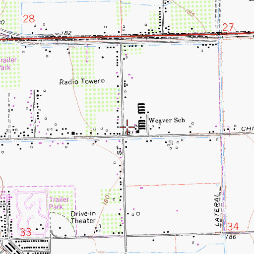 Topographic Map of Weaver Elementary School, CA