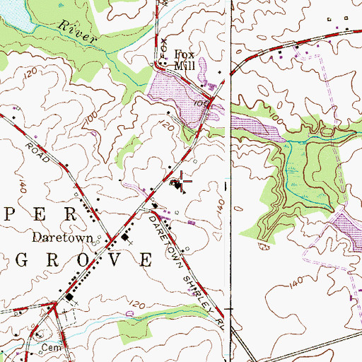 Topographic Map of Daretown School, NJ