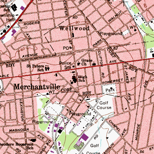 Topographic Map of Merchantville Elementary School, NJ