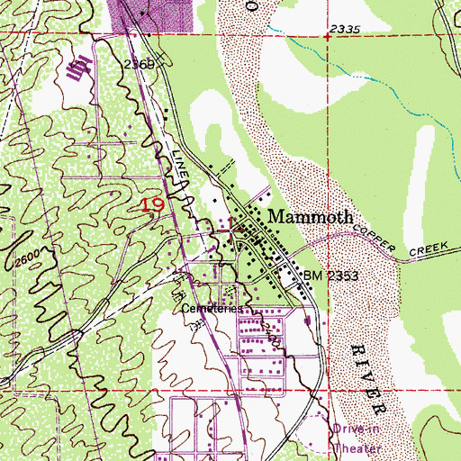Topographic Map of Mammoth Softball Field Park, AZ