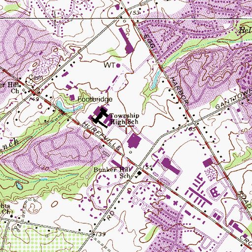 Topographic Map of Washington Township High School, NJ