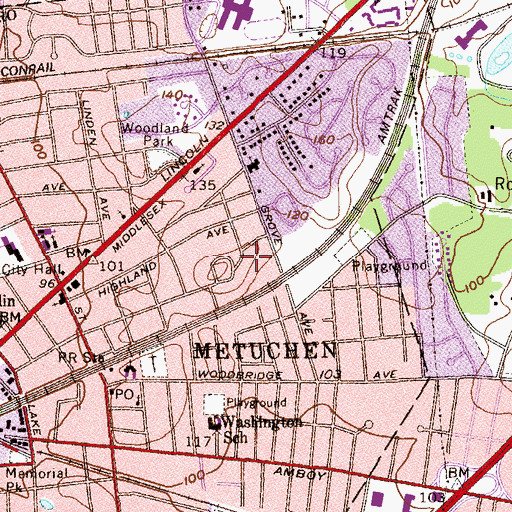 Topographic Map of Metuchen Edison Community Day School, NJ