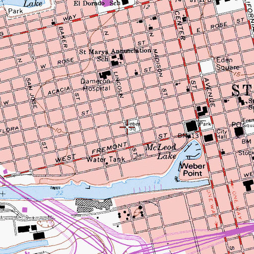 Topographic Map of Weber Square, CA