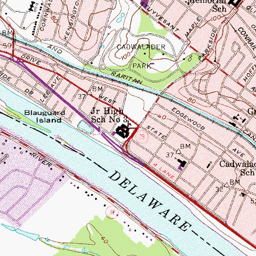Topographic Map of Trenton Central High School West, NJ