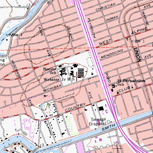 Topographic Map of Webster Middle School, CA