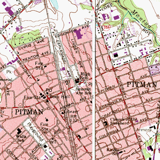 Topographic Map of Pitman Middle School, NJ