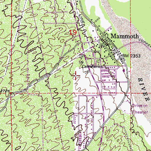 Topographic Map of Mammoth Valley View Cemetery, AZ