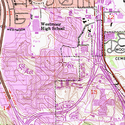 Topographic Map of Daniel Webster Elementary School, CA
