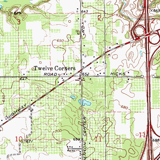 Topographic Map of Twelve Corners Community Church, MI