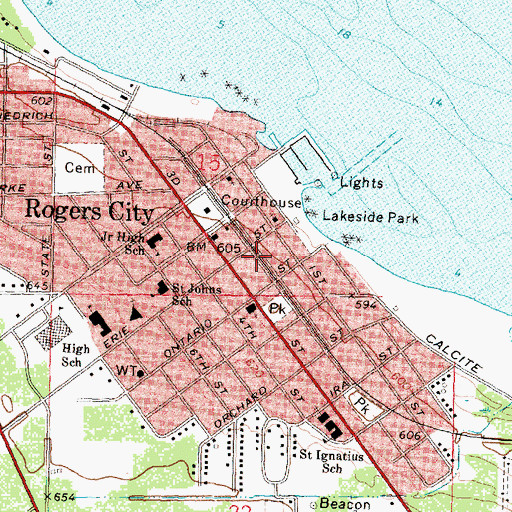 Topographic Map of Rogers City Branch Library, MI
