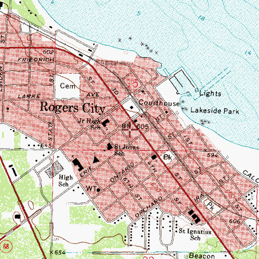 Topographic Map of Rogers City Post Office, MI